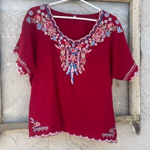 Red floral flowy shirt